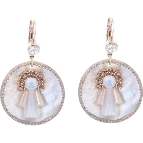 Trendy Handmade Round Shell Pendant Earrings For Women 2020 Cute Girl Shape Earrings Crystal Charm Fashion Jewelry