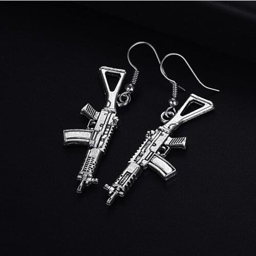 Trendy Vintage Gun Shape Dangle Antique Silver Plated Earrings for Women Girl Retro Drop Earrings Cute Earring Jewelry Bijoux