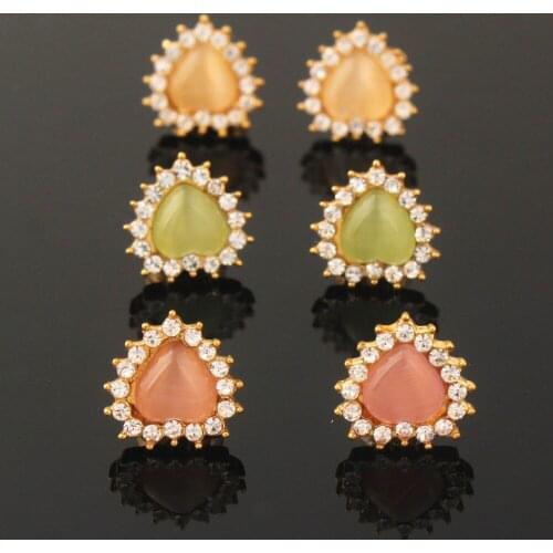 Fahsion Gold Color Shiny Crystal Colorful Stud Earring Charm Rhinestone Earrings Jewelry For Women
