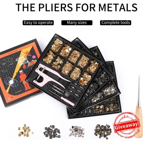 100 Set Snap Fasteners Kit for Leather,5 Sizes Metal Button Snaps with Fastener Snap Pliers 4 Color Snaps for Clothes,Jacket,Bag