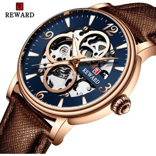 REWARD Fashion Luxury Men Watch Transparent Case Automatic Skeleton Mechanical Watches Men Business Waterproof Sport Wrist Watch
