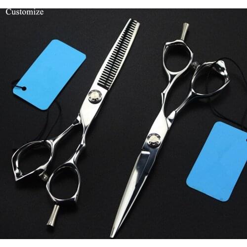 Customize japan Ice calcination 6 '' silver cut hair salon scissors cutting barber makas Thinning shears hairdressing scissors