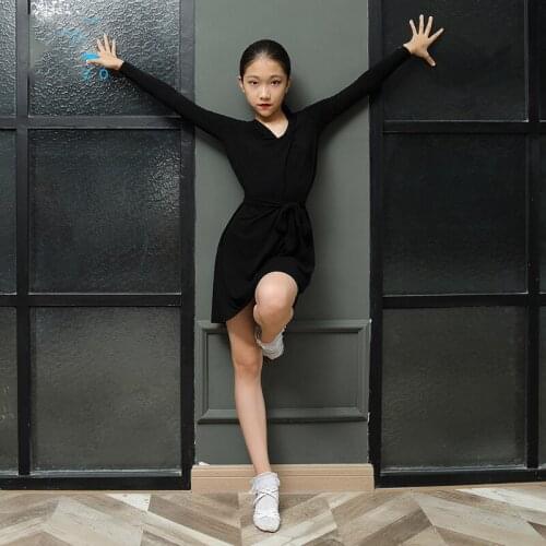 New Latin Dance Practice Clothes For Kids Long Sleeve Black Training Clothes Rumba Tango Samba Salsa Competition Dresses DWY4823