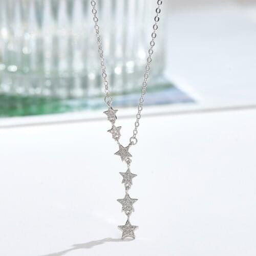 New 925 Sterling Silver Zircon Star Necklaces Pendant Fashion Sterling Silver Jewelry Statement for Women Bijoux
