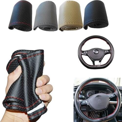 Car Steering Wheel Woven Cover Soft Texture Car Cover With Needle And Thread Artificial Leather Car Styling Over Universal 38cm