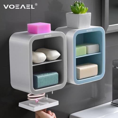 ECOCO Soap Dish Bathroom Storage Shelf Soap Holder Wall-Mounted Rack Bathroom Accessories Bedroom Organizer for Cosmetics
