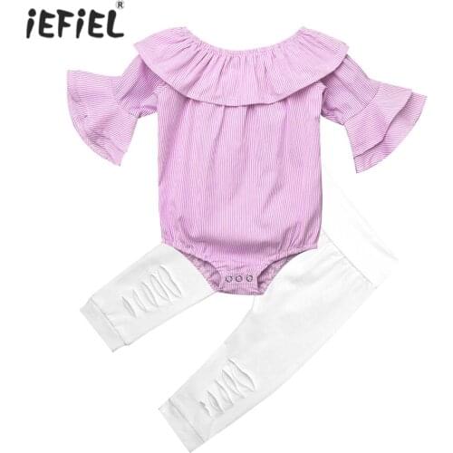 Half Sleeves Fashion Newborn Baby Girls Clothes Cotton Stripe Infant Romper and Pants Baby Clothing Toddler jumpsuit For 0-12M