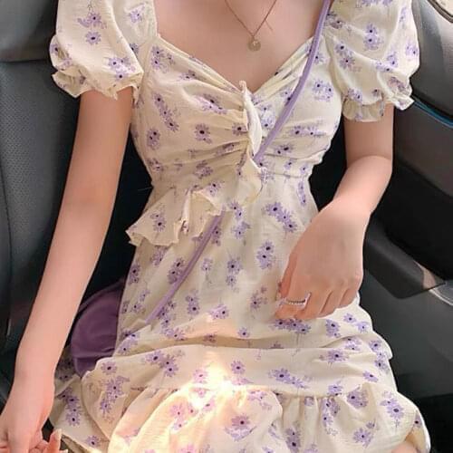 Casual Elegant Dress Short Sleeve High Waist Floral Women Dress Fashion Summer Robe Femme a-line Party Maxi Dresses Vestidos