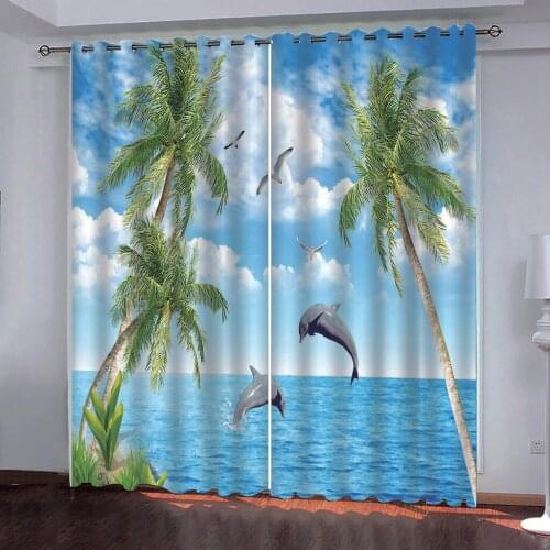 Beach coconut tree animal photo Blackout Curtains Luxury 3D Curtains For Living room bedroom 3d curtain custom
