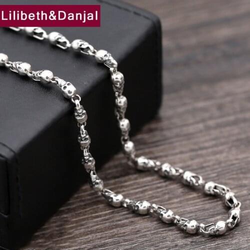 925 Sterling Thai silver Vinage Necklace Men Punk Skull Pendant Long Chain Necklace women Gift Fine Jewelry N23