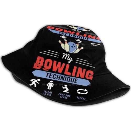 Funny Bowling Gift My Bowling Technique Flat Top Breathable Bucket Hats Funny Bowling Bowling Lover Bowling Bowling Idea