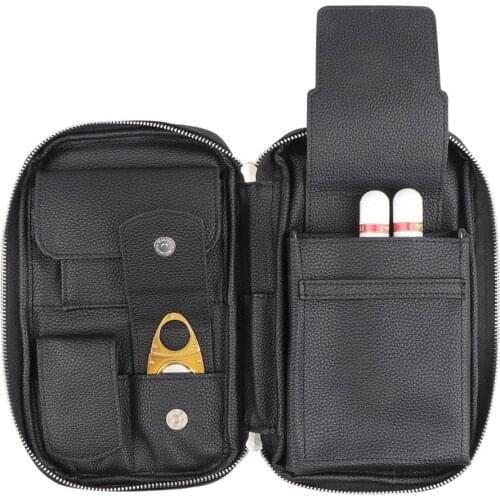 PU Leather Cigar Bag Case Humidor Travel Cigar Case Cutter Lighter Tobacco Bag Cigarettes Smoking Storage Bag