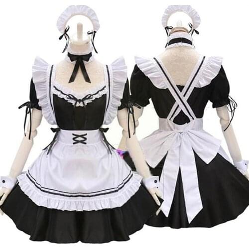 Women Maid Outfit Anime Long Dress Black and White Dresses Men Lolita Dress Costume Cosplay Cafe Apron Costume T6D3