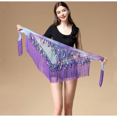 Women belt bellydance scarf hip Belly Dance Accessories Sequins Tassel Triangle Wrap Costume Belt Shawl Chiffon fringe scarf X