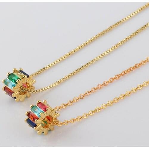 Girls Delicate Rainbow CZ Shiny Pendant Choker Drop Charm Necklaces Charming Woman Wedding Party Birthday Statement Jewelry