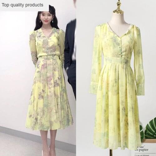 Women Chiffon Dress Autumn Winter Elegant Printed Dress For Women IU 장만월 Korean Dramas TV Dresses Long Sleeve A-Line Party Dress