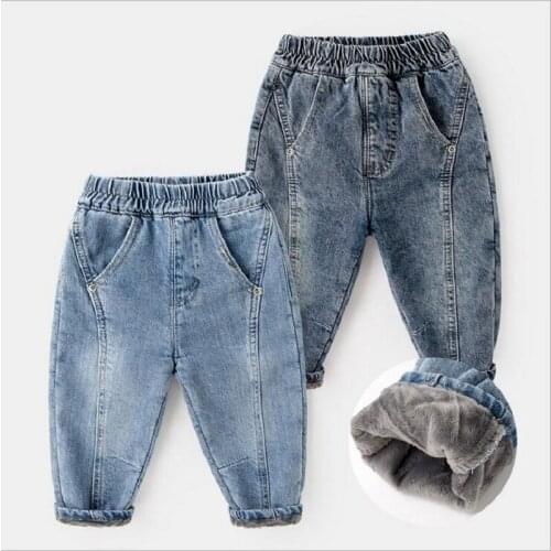 Winter High Quality Plus Velvet Thickened Childrens Jeans For Boys and Girls Kids Pants Denim Loose Comfortable Long Trousers