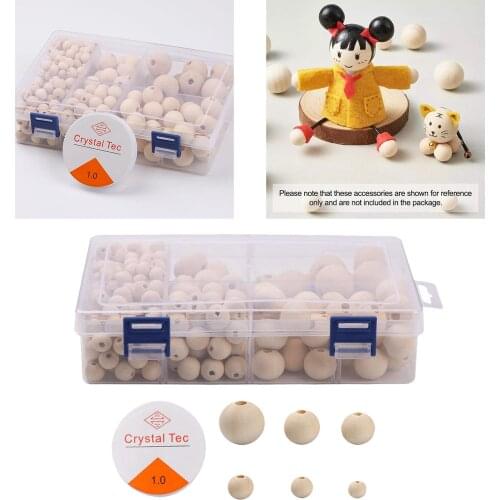 320Pcs Round Unfinished Wooden Beads Loose Spacer DIY Jewelry Findings &Cord