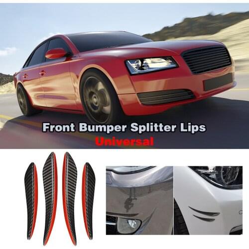 4PCS Carbon Fiber Appearance Car Front Bumper Splitter Lips Car Body Spoiler Canards Refit ABS Left & Right Bumper Splitter Lips