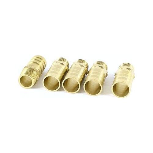 5 Pcs 1/4 PT Male Thread to 14mm Hose Barb Air Quick Fitting Coupler Copper Tone