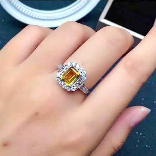 925 Silver Citrine Ring for Party 6mm*8mm 1ct Emerald Cut VVS Grade Natural Citrine Silver Ring Sterling Silver Citrine Jewelry