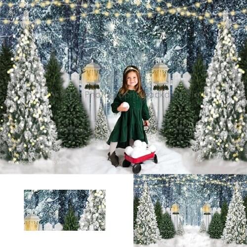 Winter Forest Photography Backdrop Kids Children Photocall Props Christmas Trees Banner Snowy Snowflake Decor Baby Photostudio