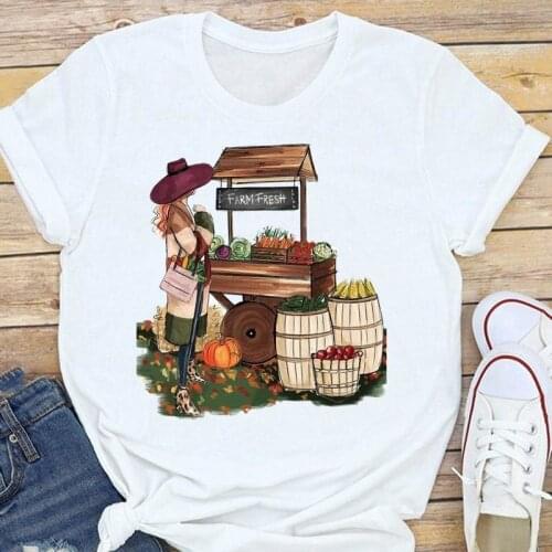 Graphic Print Trend Style New 2021 Tees Fall Autumn Women Halloween Thanksgiving Female Kawaii Cartoon Tops Tshirt T-Shirt