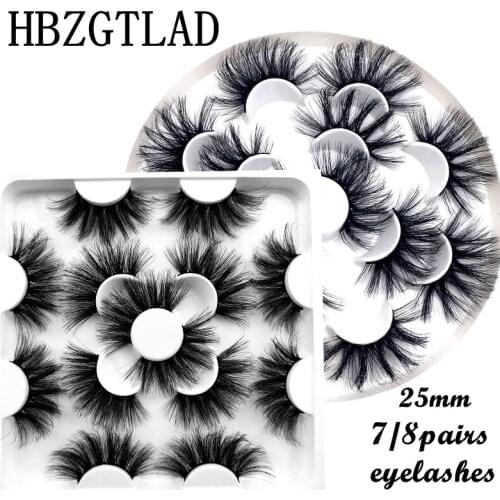 HBZGTLAD 7/8 pairs 25mm 3D Faux Mink Lashes Natural Long False Eyelashes Volume Fake Lashes Makeup Extension Eyelash maquiagem