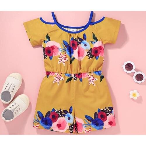 2021 Summer Girls' Onesies Fashion Printed Sling Jumpsuit Childrens Clothing Girls Shorts Siamese 2-6 Years