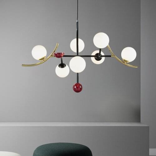 Nordic Creative Dining Room Pendent Lamp Post Modern Iron Glass Ball Sample Living Room Pendent Lights Kitchen Bedroom Lighting