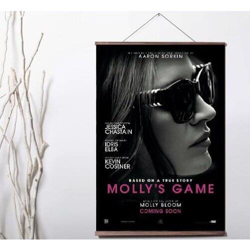 Lot style Choose Mollys Game Movie Art Canvas print poster decoration painting with solid wood hanging scroll
