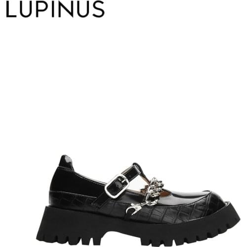 LUPINUS Luxury Brand Platform Woman Mary Jane Shoes Gold Chain High Heels Women Pumps Black Buckle Chunky Heel Shoes Woman