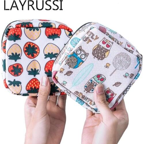 LAYRUSSI Fashion Cartoon Sanitary Napkin Storage Bag Towel Bag Cotton Cosmetic Bag Lovely Money Card Lipstick Wallet Coin Purse