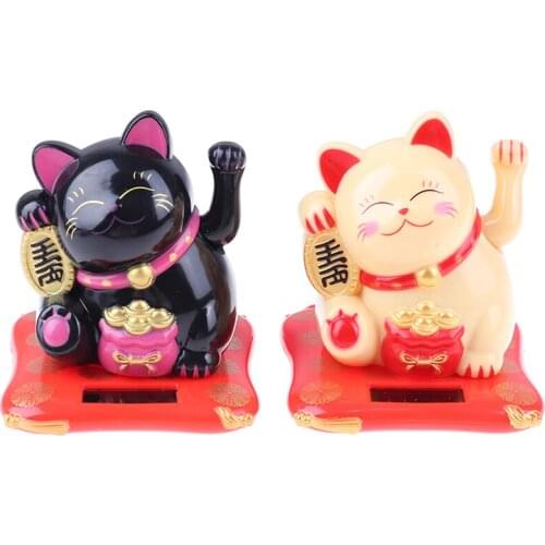 Fashion Black/White Solar Powered Maneki Neko Welcoming Fortune Cat Lucky For Home Car Hotel Restaurant Decoration Craft