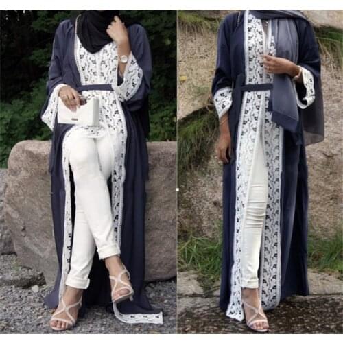 Dubai Muslim Women Dress Abaya Cardigan Long Robe Lace Lace-up Party Dresses Ramadan Caftan Arab Ethnic Islamic Costume Clothing