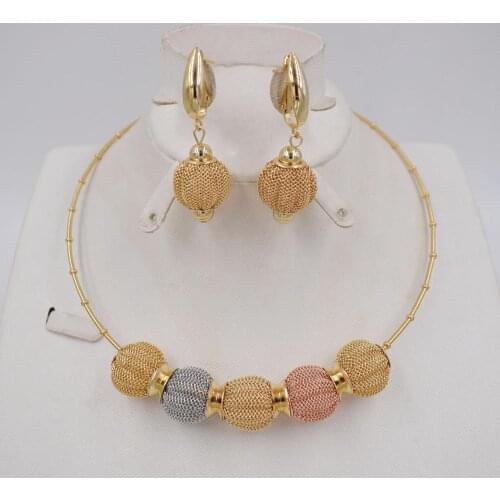 Jewelry Set For Women Hollow Out Ball Design Rose Gold & Gold Color Necklace Dangle Earrings Party Jewelry
