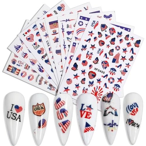 Nail Art Sticker 3D American Independence Day Nail Art Applique American Flag Manicure Butterfly Pattern DIY Nail Art Accessorie