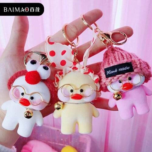 New Cartoon Character Cute Duck KeyChain Flocking Creative Doll Key Chain Lovers Key Chain Girl Wallet Pendant Accessories