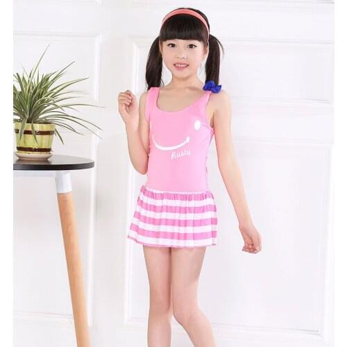 DSZL new one-piece swimsuit smiley face printed girls' swimsuit Korean bow striped childrens swimsuit