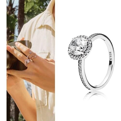 Original 925 кольцо Silver Pan Ring Large Shiny Crystal Cz Silver Pan Ring For Women Wedding Party Gift Fashion Jewelry