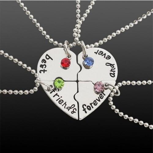 Pendant Best Friends Forever Necklace New Hot Jewelry Four Parts Puzzle Heart-Shaped Stitching Inlaid Rhinestone Necklace