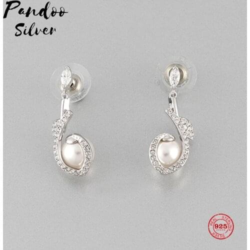 PANDOO Fashion Charm Sterling Silver Original 1:1 Copy, Pearl Element Simple Joker Stud Earrings Women Luxury Jewelry Gifts
