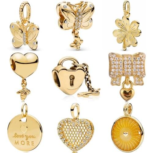 DIY Charms Shine Key To My Heart Hanging Bee Butterfly Pendant 925 Sterling Silver Bead Fit Fashion Bracelet Jewelry
