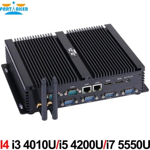 Partaker I4 Industrial Mini PC with 6 COM 2 HDMI 2 Lan Black Color Intel i3 4005u 4010u i5 4200u i7 4500u Processor