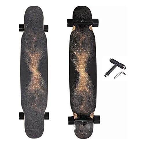 Skateboard 46" X9.8" high-Speed Bearing Double tilt Silent Maple Board Longboard Skateboard Beginner Adult,Black