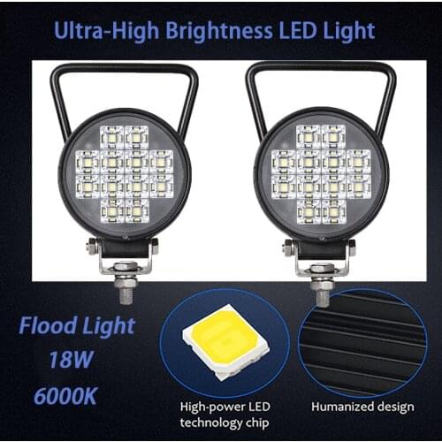 Minjie 18W LED Work Light 9V-32V Off Road Round Flood Lamp For Car Truck SUV 6000K Auto Truck Road Led bar Offroad Accessory