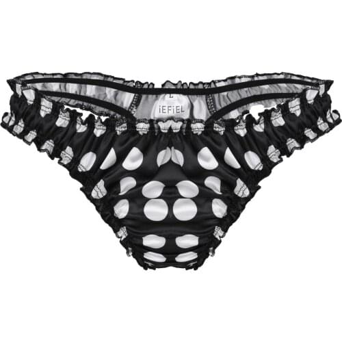 Sissy Panties Mens Sexy Lingerie Erotic Gay Underwear Cute Soft Satin Polka Dots Pleated Low Waist G-strings Thongs Underpants