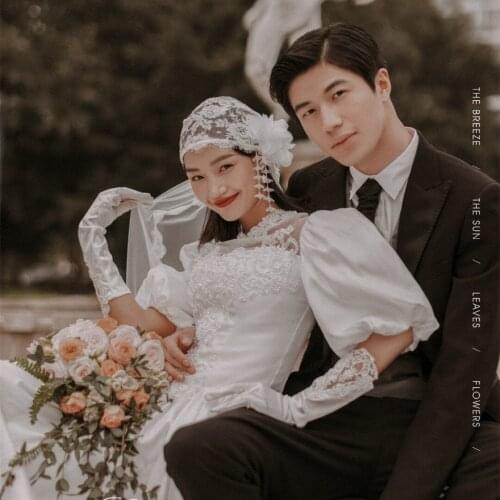 Vintage Long Bridal Gloves Satin Face Lace Full Finger Hand Beaded Wedding Gloves Wedding Accessories перчатки кружевные