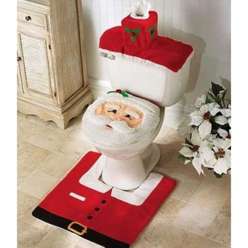 Hight Quality ! adornos navidad 2016 Santa Toilet Seat Cover & Rug Bathroom three-piece set christmas decorations for home