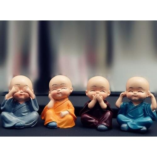 Y3NF 4Pcs Lovely Resin Statues Monks Creative Crafts Home Decoration Auto Accessories